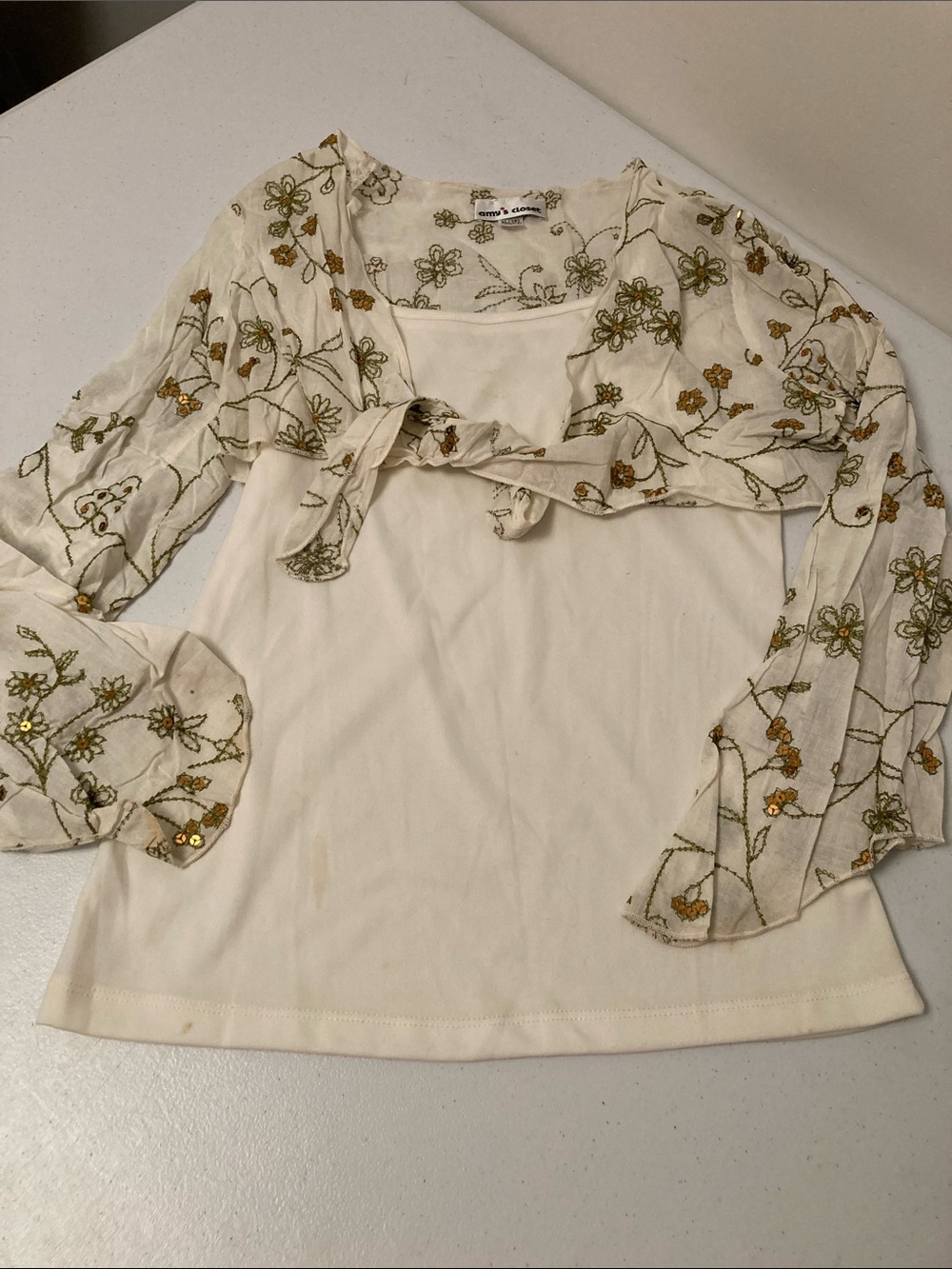 Amy’s Closet Girls Cream Layered Floral Embroidered Camisole with Bolero